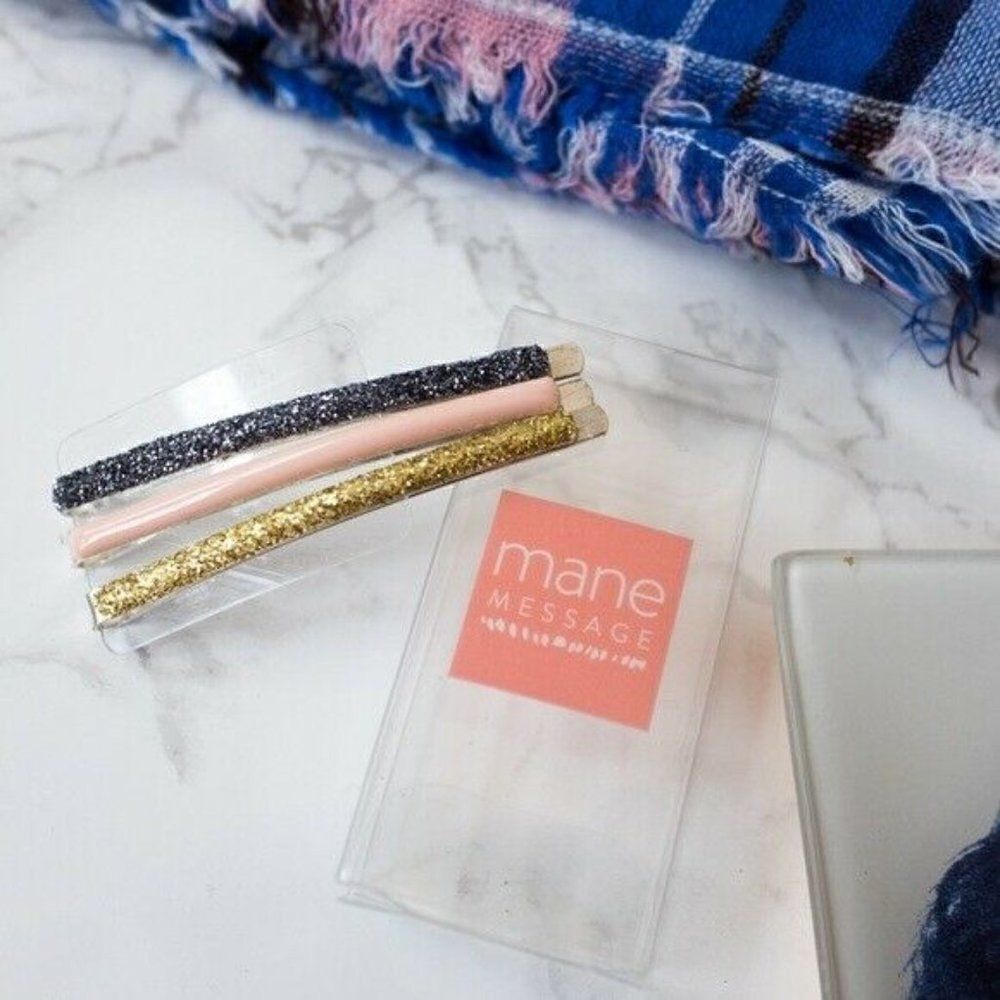 Mane Message Three Bobby Pins Hair Clips New